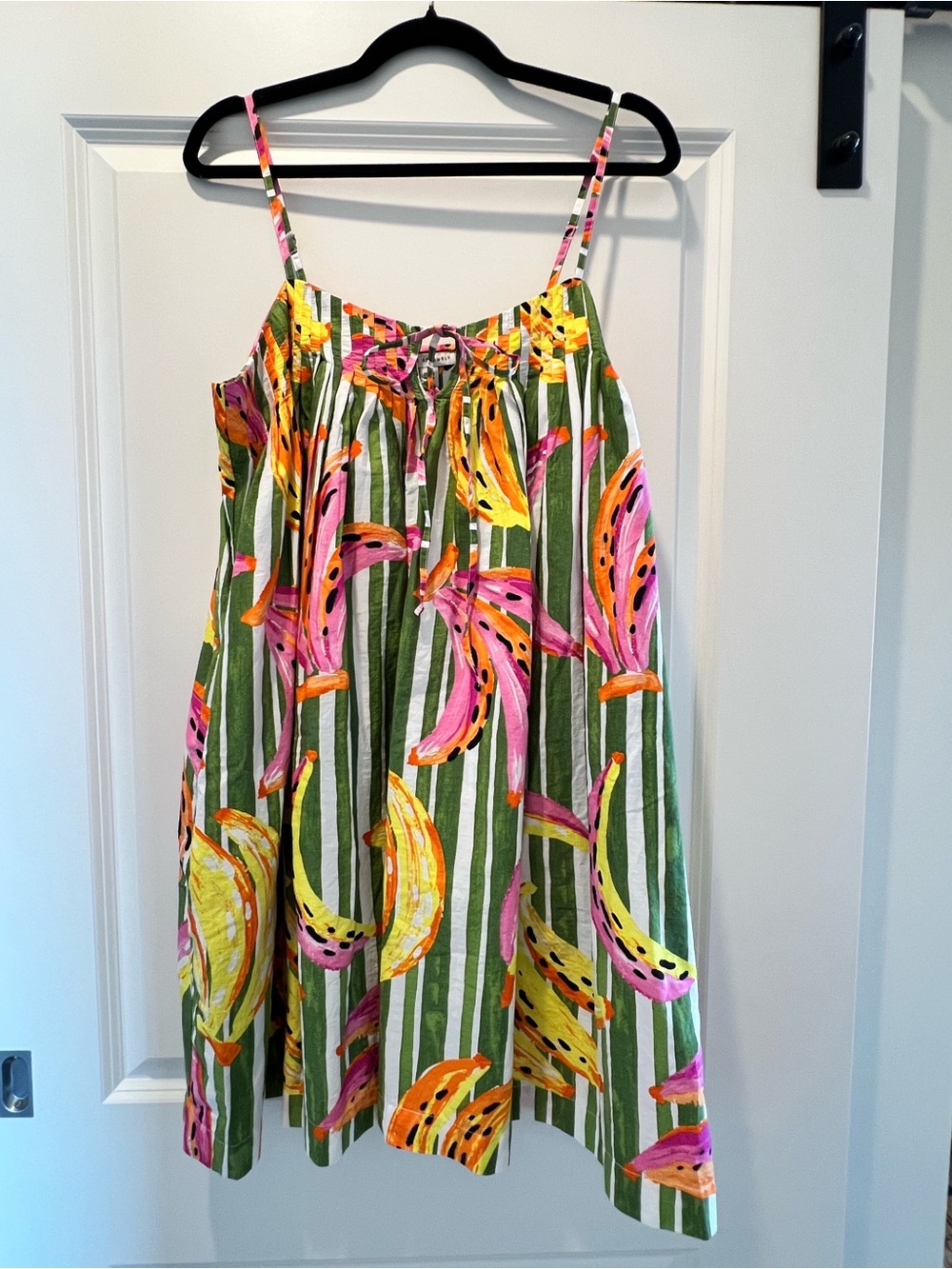 Free Assembly Banana Print Pintuck Mini Dress Green Pink Size L NWT